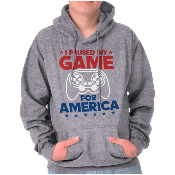 I Paused My Game For America Joke Hoodie Sweatshirt Women Men Brisco Brands S