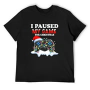 ANYPINK I Paused My Game For Christmas Funny Christmas Men Kid Short Sleeve T-Shirt Black Small