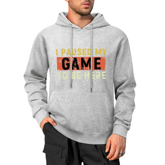 I Paused My Game To Be Here Funny Gaming Hoodies for Men Women, Graphic Pullover Hoodie Sweatshirt with Long Sleeves, Sizes S-5XL, Gray