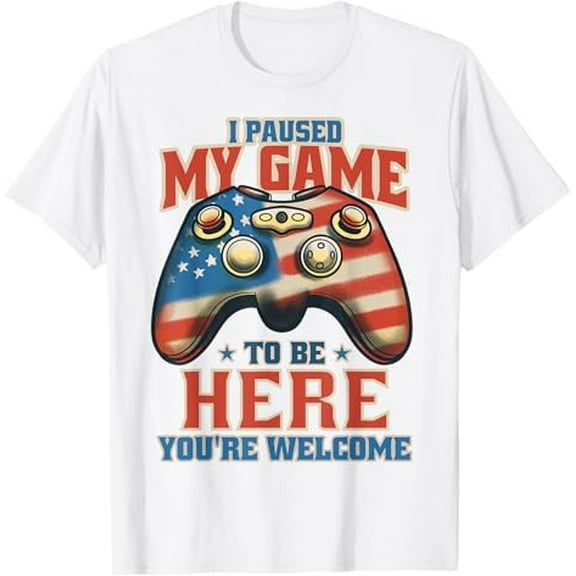 I Paused My Game to Be Here, Funny Retro Video Gaming Short Sleeve T-Shirt Graphic Tees Shirt Humor Joke for Gamer