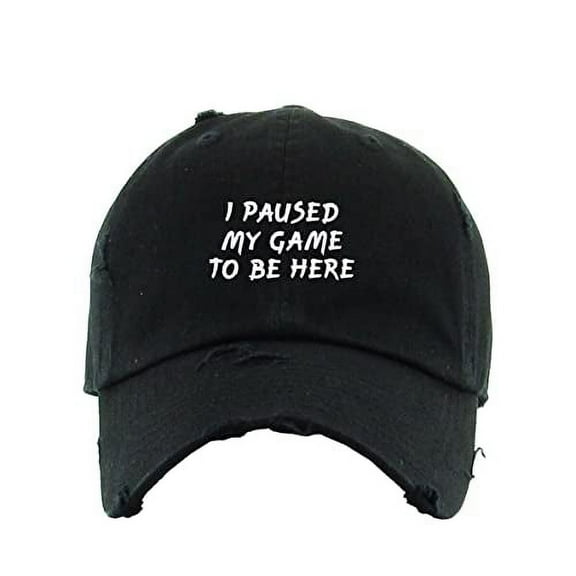 I Paused My Game to Be Here Vintage Baseball Cap Embroidered Cotton Adjustable Distressed Dad Hat Black