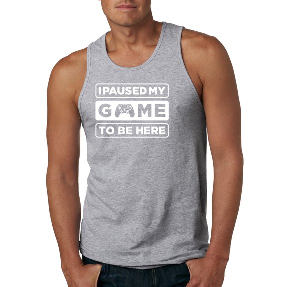 I Paused My Game to be Here Gaming Sports Mens Graphic Tank Top, Heather Grey, 2XL