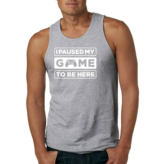 I Paused My Game to be Here Gaming Sports Mens Graphic Tank Top, Heather Grey, Medium