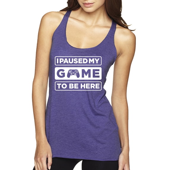 I Paused My Game to be Here Gaming Sports Tri-Blend Racerback Tank Top, Purple Rush, Large