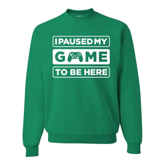 I Paused My Game to be Here Gaming Sports Unisex Crewneck Graphic Sweatshirt, Kelly, Small