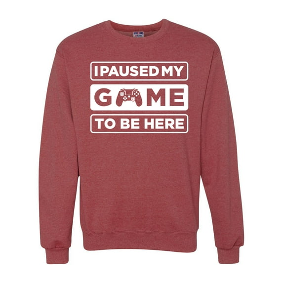 I Paused My Game to be Here Gaming Sports Unisex Crewneck Graphic Sweatshirt, Vintage Heather Red, Large