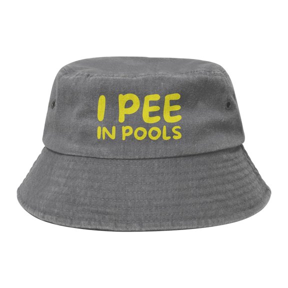 I Pee In Pools Logo Washed Bucket Hat For Men Women Denim Bucket Hat Sun Hat Cowboy Fishing Beach Hat
