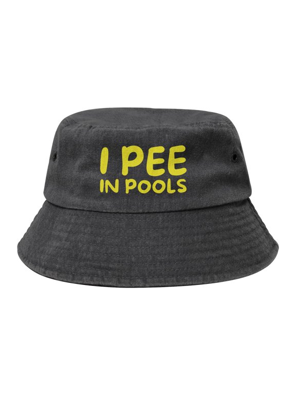 I Pee In Pools Logo Washed Bucket Hat For Men Women Denim Bucket Hat Sun Hat Cowboy Fishing Beach Hat