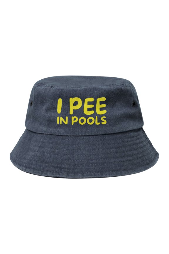 I Pee In Pools Logo Washed Bucket Hat For Men Women Denim Bucket Hat Sun Hat Cowboy Fishing Beach Hat