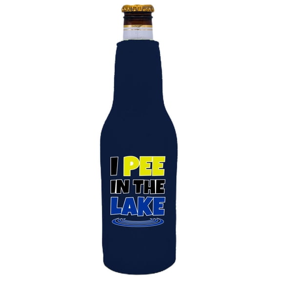 I Pee In The Lake Beer Bottle Coolie (Navy)