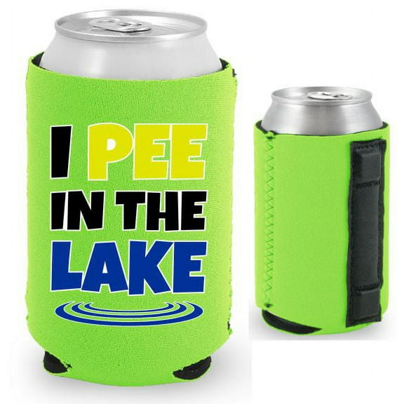 I Pee In The Lake Magnetic Can Coolie (Bright Green)