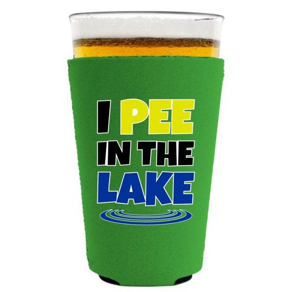 I Pee In The Lake Pint Glass Coolie (Bright Green)
