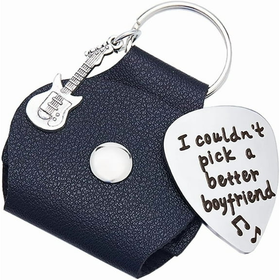 I Couldn't Pick A Better Boyfriend Guitar Pick Holder Word Keychain Stainless Steel Black Engraving Leather Guitar Themed Gifts for Valentine's day Guitar Players Music Lover Birthday Gifts Black DIY
