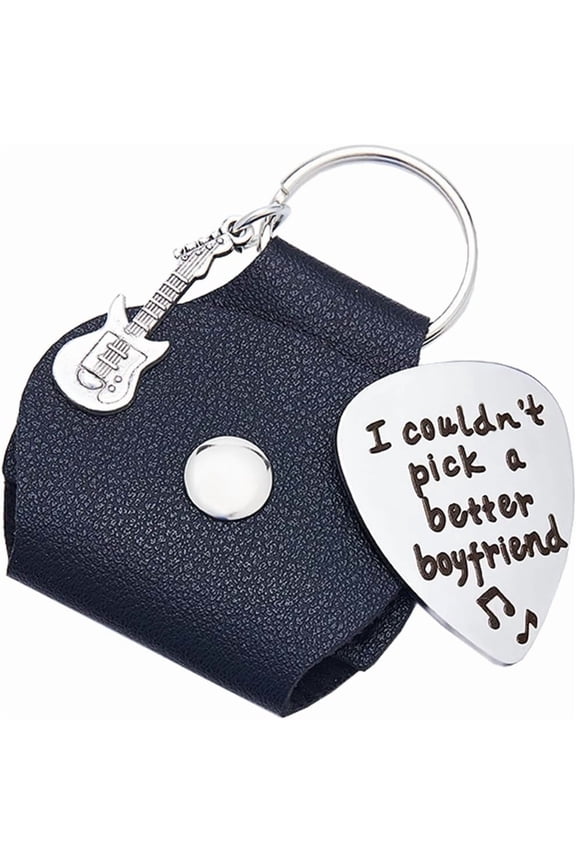 I Couldn't Pick A Better Boyfriend Guitar Pick Holder Word Keychain Stainless Steel Black Engraving Leather Guitar Themed Gifts for Valentine's day Guitar Players Music Lover Birthday Gifts Black DIY