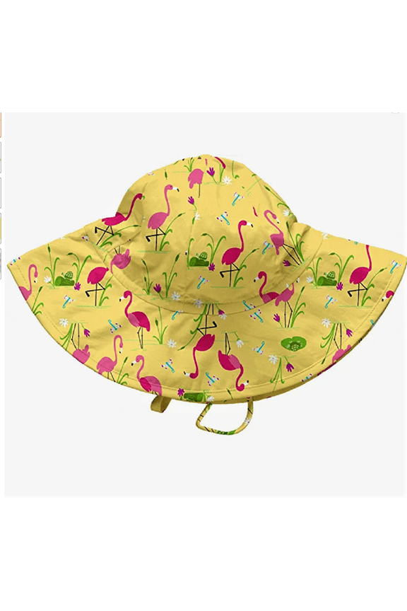 I Play By Green Sprouts Baby Girl's UPF 50+ Sun Protection Yellow Flamingo Brim Hat, 0-6 Months