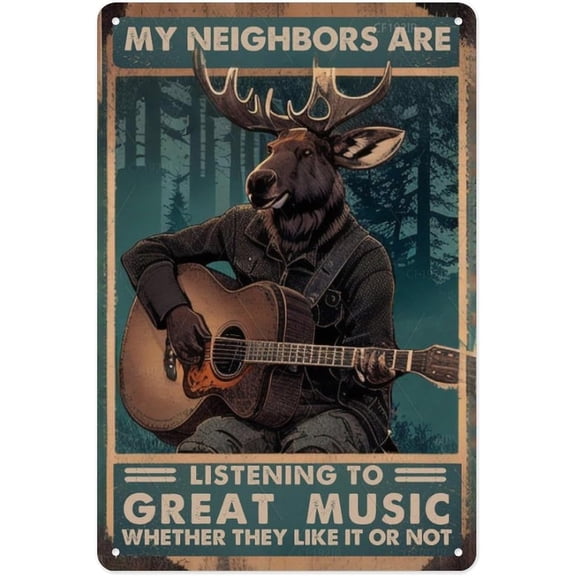 I Play Guitar And I Know Things Moose Rock Retro Aluminum Sign - Vintage Pop Music Style Metal Tin Sign for Cafe Home Art Wall Decor 8x12 Inches