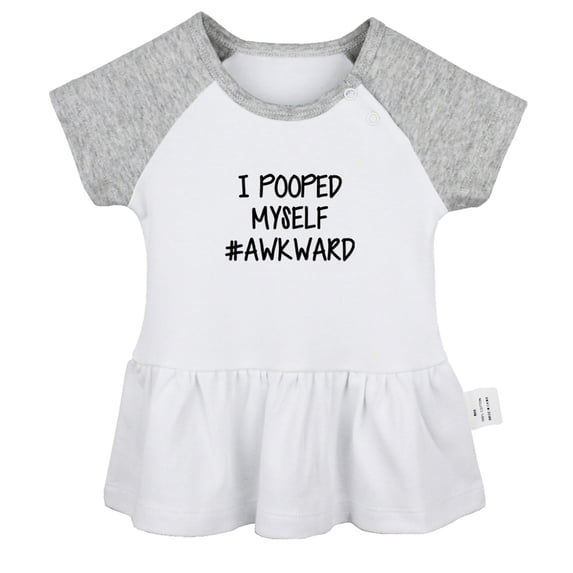 I Pooped Myself #Awkward Funny Dresses For Baby, Newborn Babies Skirts, Infant Princess Dress, 0-24M Kids Graphic Clothes (Gray Raglan Dresses, 12-18 Months)