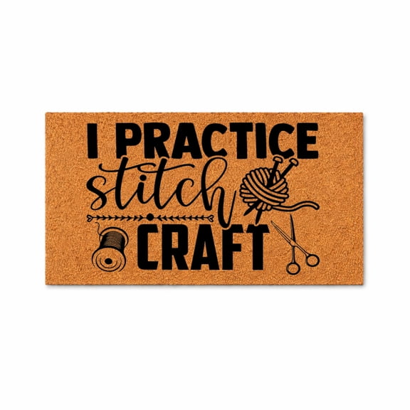 I Practice Stitch Craft Doormat, Sewing And Knitting Design Entryway Floor Mat (36x72 inches) WoodByStu 5679