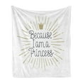 thumbnail image 1 of I am a Princess Soft Flannel Fleece Throw Blanket, Because I am a Princess Calligraphy Hand Drawn Lettering Crown, Cozy Plush for Indoor and Outdoor Use, 60" x 80", Eggshell Black White, by Ambesonne, 1 of 6