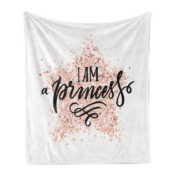 I am a Princess Soft Flannel Fleece Throw Blanket, Modern Calligraphic Words on Dotted Background Hand Lettering, Cozy Plush for Indoor and Outdoor Use, 50" x 60", Black White and Blush, by Ambesonne