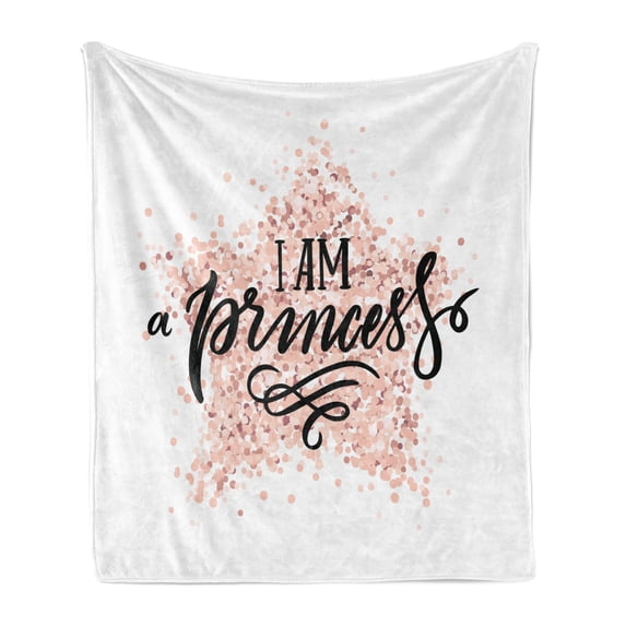 I am a Princess Soft Flannel Fleece Throw Blanket, Modern Calligraphic Words on Dotted Background Hand Lettering, Cozy Plush for Indoor and Outdoor Use, 50" x 70", Black White and Blush, by Ambesonne