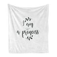 thumbnail image 1 of I am a Princess Soft Flannel Fleece Throw Blanket, Monochrome Hand Writing Style Words with Olive Branch Life Theme, Cozy Plush for Indoor and Outdoor Use, 50" x 70", Black and White, by Ambesonne, 1 of 6