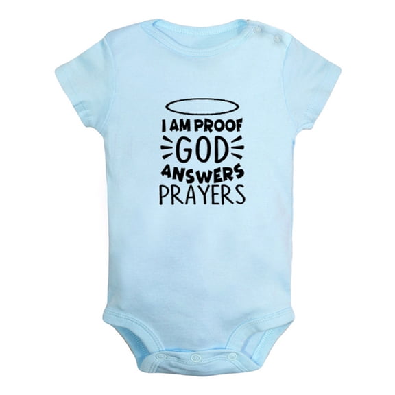 I am Proof God Answers Prayers Funny Rompers For Babies, Newborn Baby Unisex Bodysuits, Infant Jumpsuits, Toddler 0-24 Months Kids One-Piece Oufits (Blue, 0-6 Months)