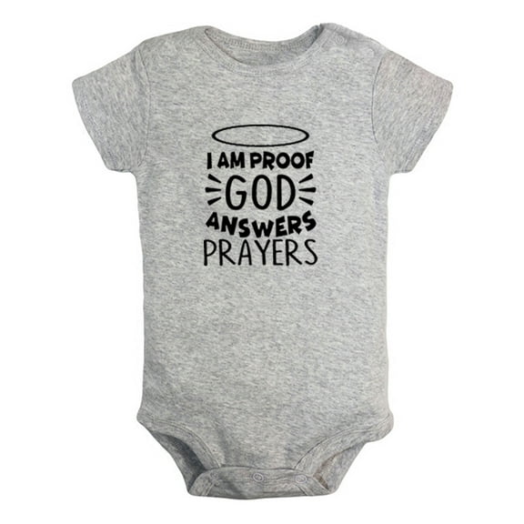 I am Proof God Answers Prayers Funny Rompers For Babies, Newborn Baby Unisex Bodysuits, Infant Jumpsuits, Toddler 0-24 Months Kids One-Piece Oufits (Gray, 0-6 Months)