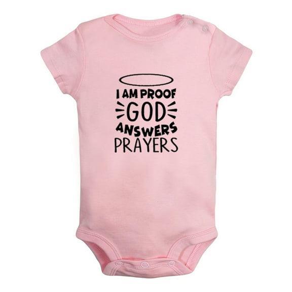 I am Proof God Answers Prayers Funny Rompers For Babies, Newborn Baby Unisex Bodysuits, Infant Jumpsuits, Toddler 0-24 Months Kids One-Piece Oufits (Pink, 0-6 Months)