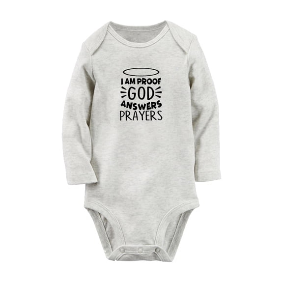 I am Proof God Answers Prayers Funny Rompers, Newborn Baby Unisex Bodysuits, Infant Jumpsuits, Toddler 0-12 Months Kids Long Sleeves Oufits (Gray, 0-6 Months)