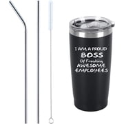 I Am A Proud Boss Of Freaking Awesome Employees Travel Tumbler, Funny Birthday Bosses Day Gift for Men Boss Manager Director Leader, 20 Oz Insulated Stainless Steel Tumbler with Lid, Black