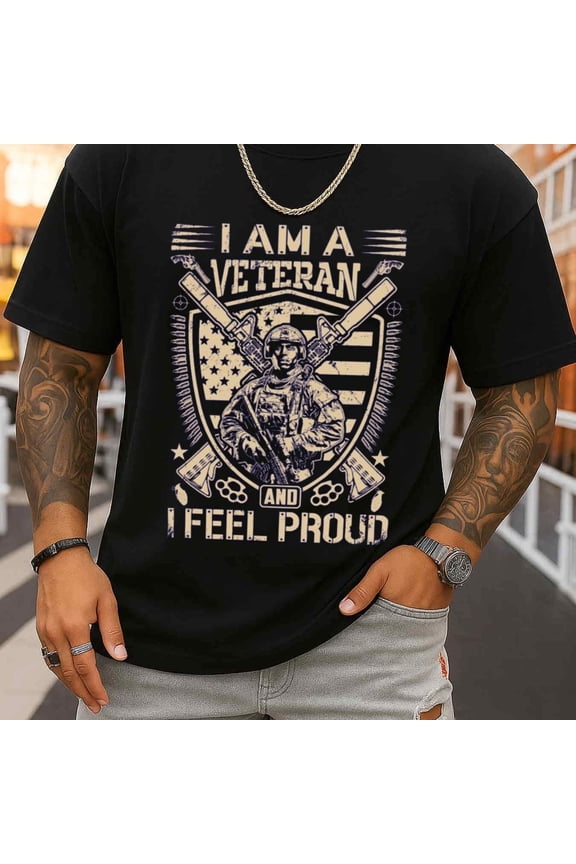 I Am A Proud Tee Men Thirt Black | Crew Neck, Regular Fit, Short Sleeve, Slight Stretch Fabric, Perfect For Exercise, Daily & Casual Wear, Alleason Comfort, Ideal Gift For Veterans