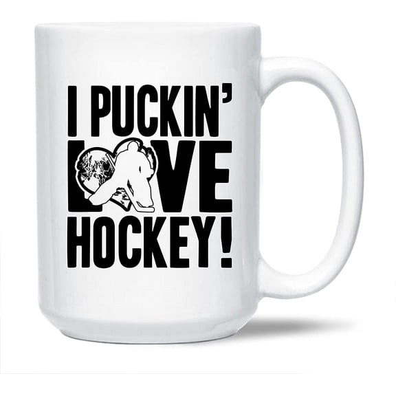 I Pucking \u200bLove Hocke White Travel Coffee Cup, Hockey Ceramic Mugs, Novelty Hockey Teacup Gift Ideas For Friends, Funny Hockey Coffee Mug 15 Oz.