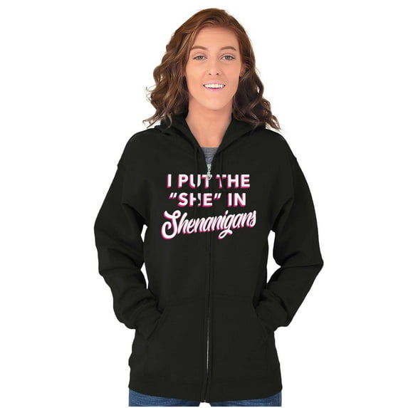 I Put She In Shenanigans St Patricks Womens Plus Size Graphic Zipper Hoodie Brisco Brands 2X