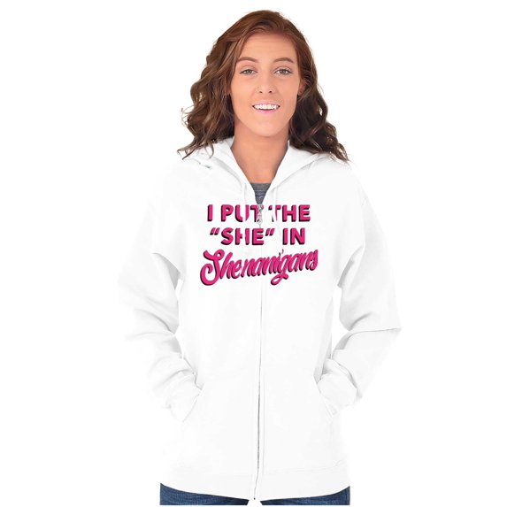 I Put She In Shenanigans St Patricks Womens Plus Size Graphic Zipper Hoodie Brisco Brands 2X