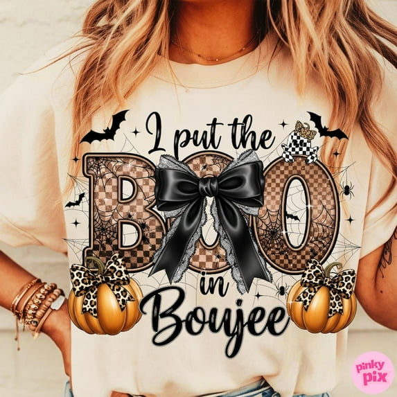I Put The Boo in Boujee Shirt, Coquette Halloween Shirt, Fall Shirt, Season Shirt, Pumpkin Shirt, Halloween Mama Shirt, Sublimation T-Shirt Design