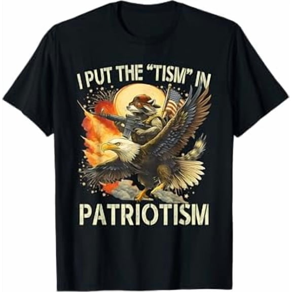 I Put The “Tism” in Patriotism Retro Eagle Raccoon USA Flag T-Shirt