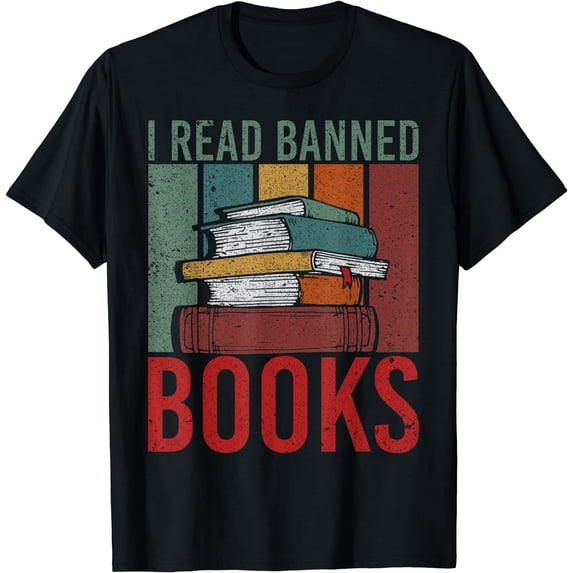 I Read Banned Books Library Magazines Reading T-Shirt Black Small