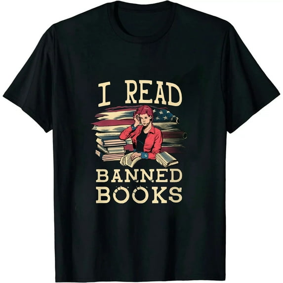 I Read Banned Books Retro USA Flag Reading Librarian Reader T-Shirt