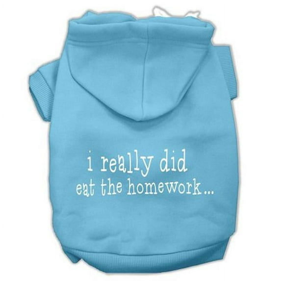 I Really Did Eat the Homework Screen Print Pet Hoodie, Baby Blue - Extra Large