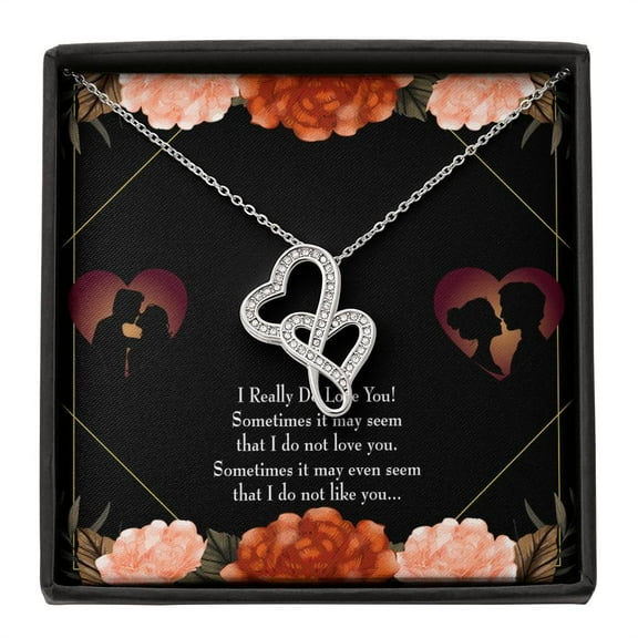 I Really Love You Eternal Hearts CZ Necklace 14K White Gold Over Stainless Steel