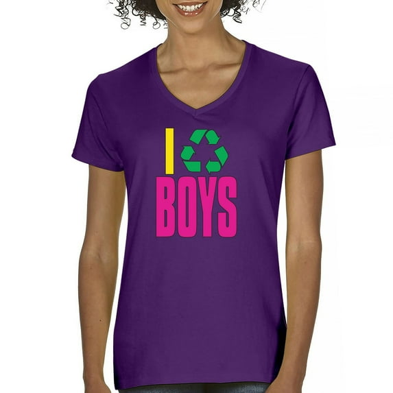 I Recycle Boys Puff Print Women's V-Neck T-shirt Funny Dating App Humor Single Independent Heart Breaker Relationship Tee
