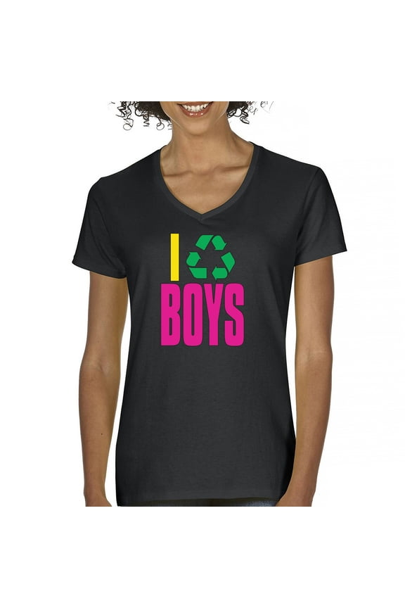 I Recycle Boys Puff Print Women's V-Neck T-shirt Funny Dating App Humor Single Independent Heart Breaker Relationship Tee