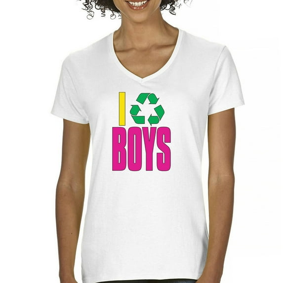I Recycle Boys Puff Print Women's V-Neck T-shirt Funny Dating App Humor Single Independent Heart Breaker Relationship Tee