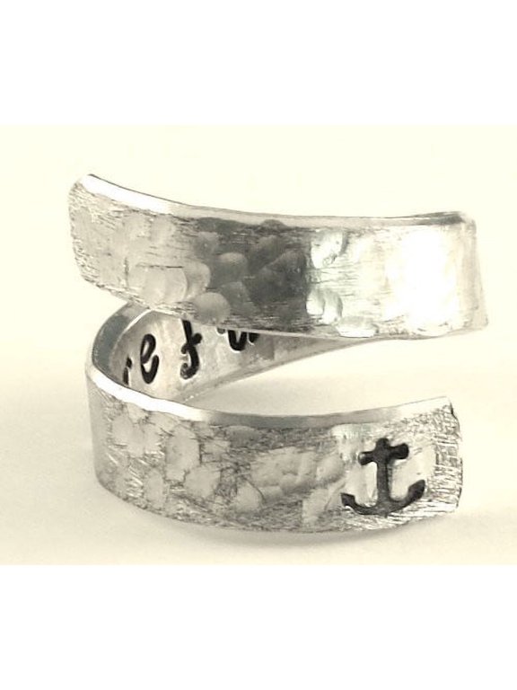 I Refuse to Sink Ring - Anchor - Textured Adjustable Aluminum Wrap Ring