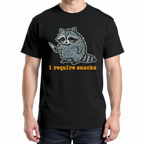 I Require Snacks Raccoon T-Shirt – Animal Humor – Unisex Casual Wear