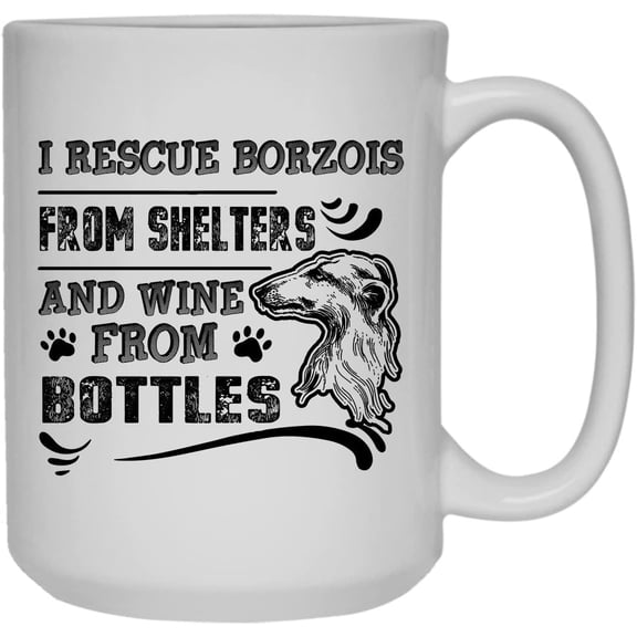 I Rescue Borzoi Dog Mug, Ceramic Mug, White Cup 15 oz
