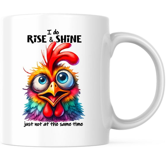 I Do Rise & Shine Just Not At The Same Time Coffee Mug - Funny Not A Morning Person - 11 Ounce Coffee Mug - Microwave & Dishwasher Safe - White Handle & Interior - Printed On Both Sides - BMCM01038