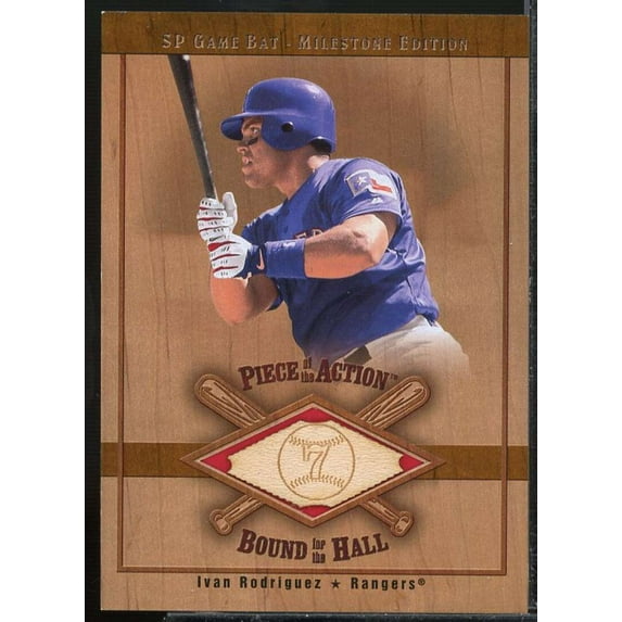 I. Rodriguez 2001 SP Game Bat Milestone Piece of Action Bound for the Hall #BIR