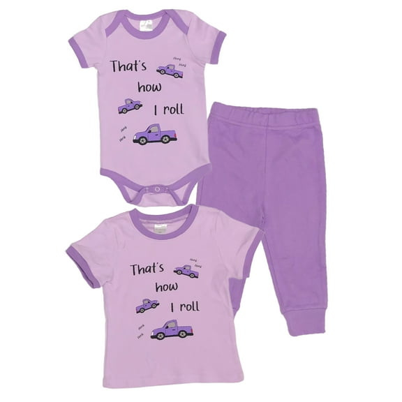 That's How I Roll - Baby Girl 2-Piece Clothing Set | Onesie Bodysuit or T-shirt with matching Sweatpants | Short Sleeve | Cotton | Baby Shower Gift | 0-36 months